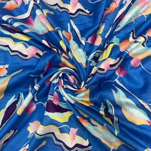 Royal Blue Abstract Pure Chanderi Printed Fabric