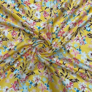 Yellow Color Flower Pure Chanderi Printed Fabric