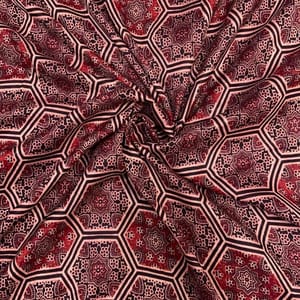 Maroon Black Geometric Pure Chanderi Printed Fabric