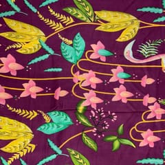 Mauve Purple Color Floral Pure Dupion Silk Print Fabric