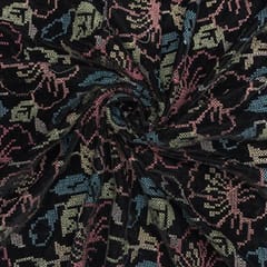 Black Color Floral Velvet Embroidered Fabric