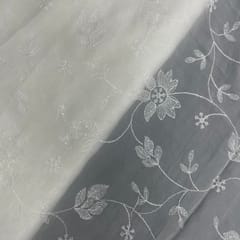 White Color Floral Dyeable Organza Embroidered Fabric