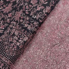 Onion Pink Color Geometric Embroidered Net Fabric