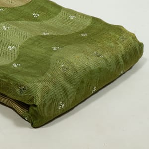 Green Color Tissue Silk Print with Embroidered Fabric