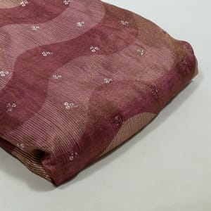 Wine Color Tissue Silk Print with Embroidered Fabric