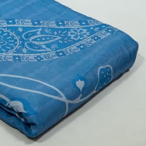 Blue Color Dola Silk Digital Printed Fabric