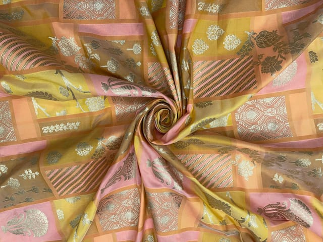 Mustard Color Geometric Semi Soft Brocade Fabric