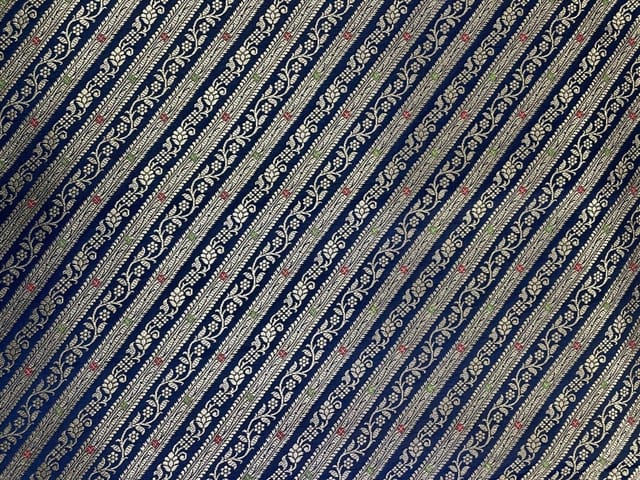 Navy Blue Stripes Semi Brocade Fabric