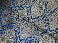 Blue Floral Semi Brocade Fabric