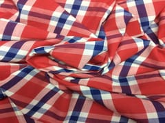 Maroon Blue Yarn Dyed Cotton Check Fabric