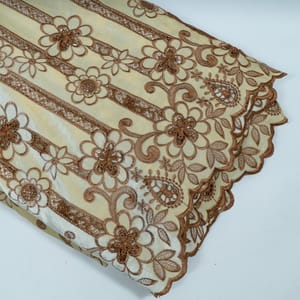 Off White Color Velvet Cutwork Embroidered Fabric