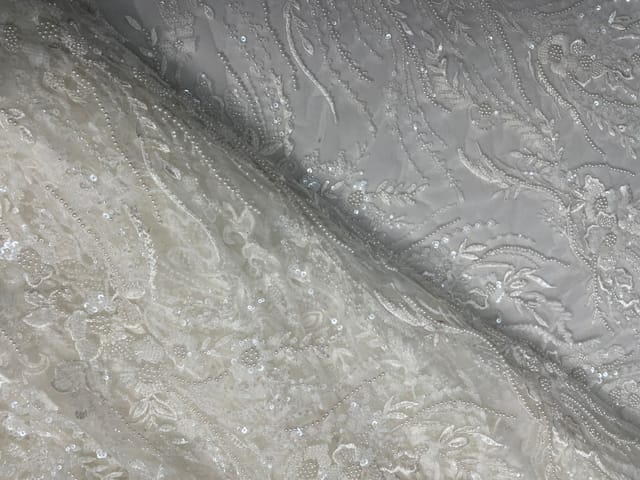 White Color Floral Embroiderd Net Fabric