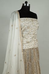 White Dyeable Georgette Embroidered Kali with Choli and Dupatta Set