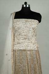 White Dyeable Georgette Embroidered Kali with Choli and Dupatta Set