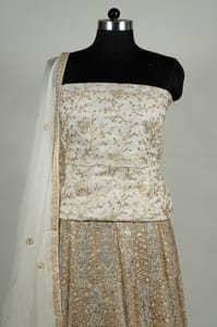 White Dyeable Georgette Embroidered Kali with Choli and Dupatta Set