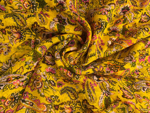 Yellow Floral Viscose Organza Fabric