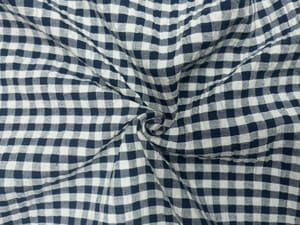 Navy Blue Seersucker Yarn Dyed Cotton Check Fabric