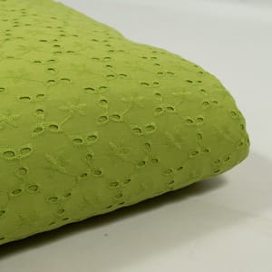 Green Color Cotton Chikan Embroidered Fabric (80Cm Piece)