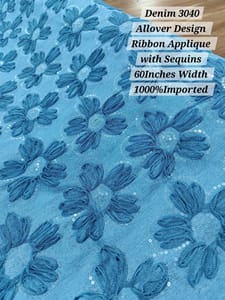 Light Blue Denim Sequin Embroidered Fabric