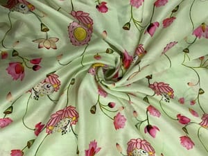 Light Mint Green Floral Pure Chanderi Fabric