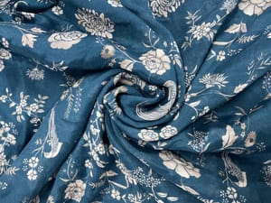 Teal Blue Floral Chiffon Fabric