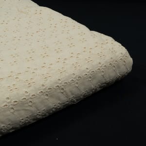 Off White Color Dyeable Cotton Chikan Embroidered Fabric