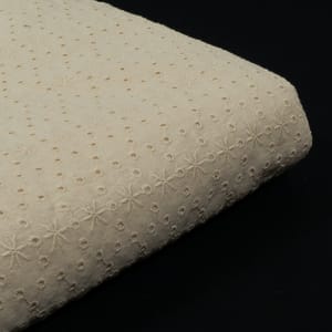 Off White Color Dyeable Cotton Chikan Embroidered Fabric