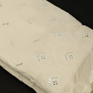 Off White Color Dyeable Cotton Embroidered Fabric