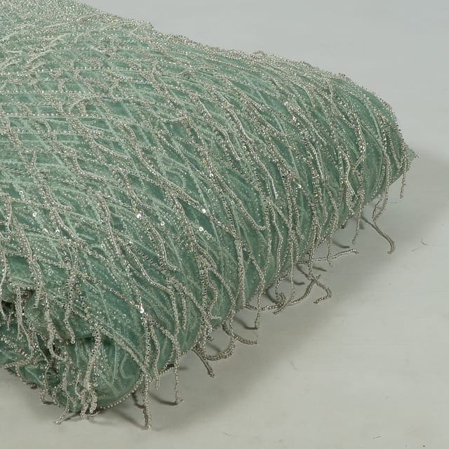 Sea Green Color Net Embroidered Fabric