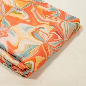 Orange Color Lawn Cotton Digital Printed Fabric