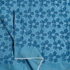 Light Blue Color Denim Embroidered Fabric