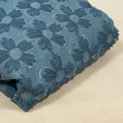 Light Blue Color Denim Embroidered Fabric