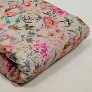 Light Pink Color Cotton Leno Floral Digital Printed Fabric