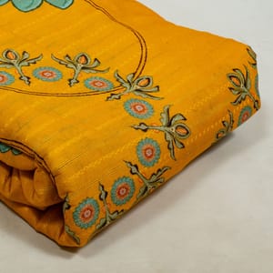 Mustard Color Cotton Leno Floral Digital Printed Fabric