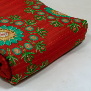 Red Color Cotton Leno Floral Digital Printed Fabric