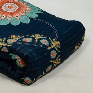 Blue Color Cotton Leno Floral Digital Printed Fabric