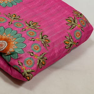 Hot Pink Color Cotton Leno Floral Digital Printed Fabric