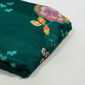 Peacock Green Color Muslin Digital Printed Fabric